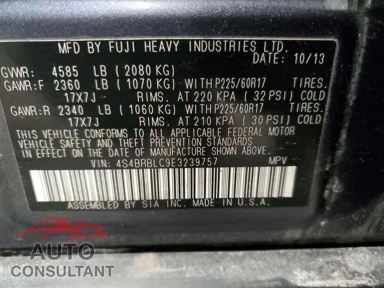 SUBARU OUTBACK 2014 - 4S4BRBLC9E3239757