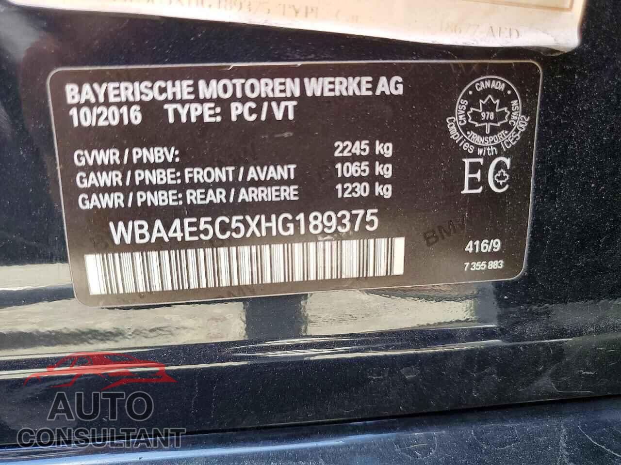 BMW 4 SERIES 2017 - WBA4E5C5XHG189375