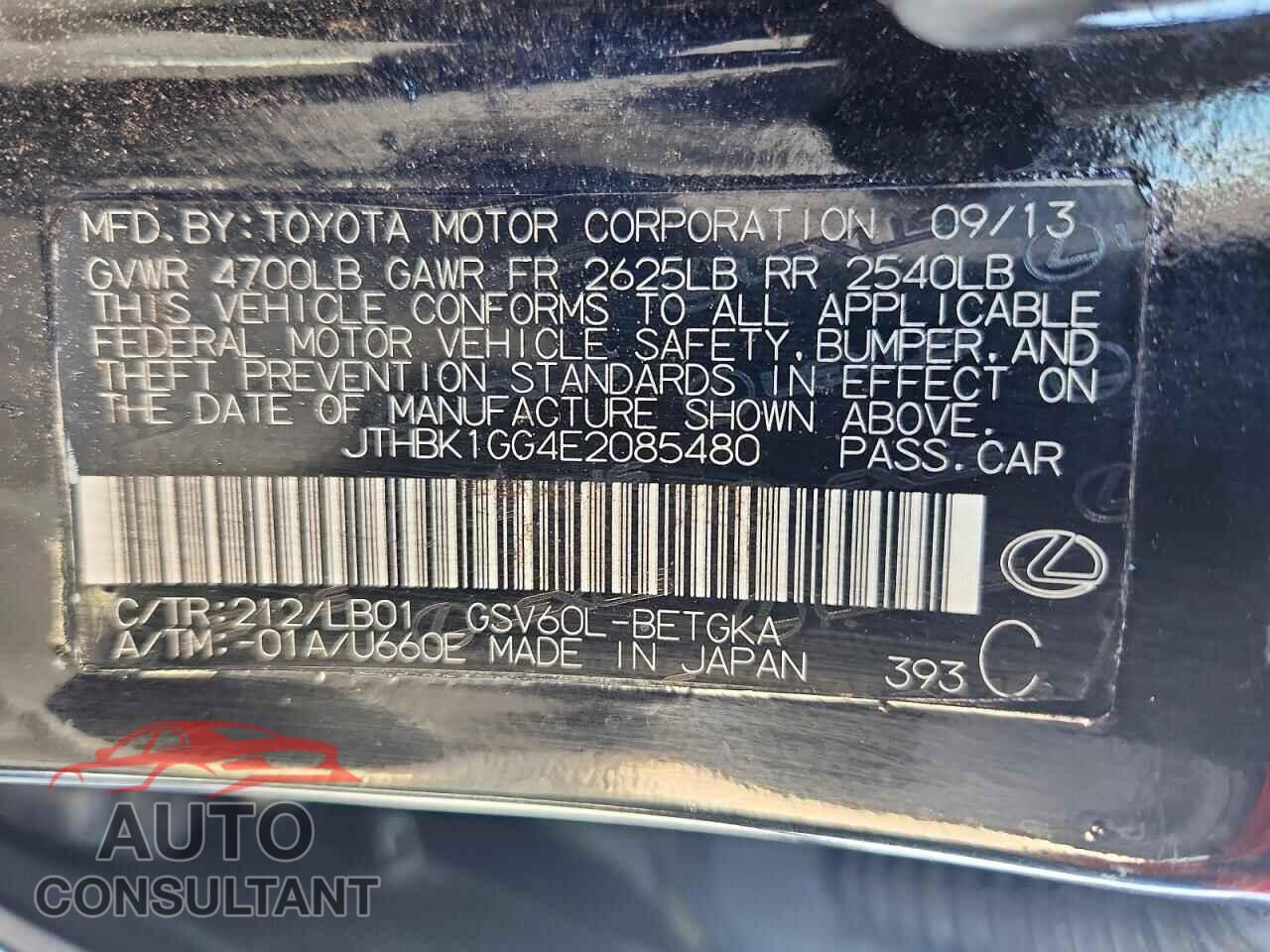 LEXUS ES350 2014 - JTHBK1GG4E2085480