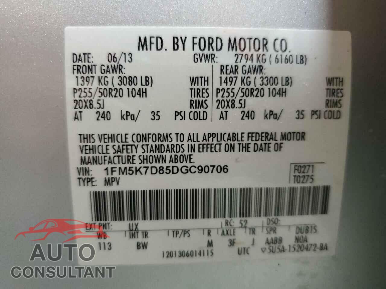 FORD EXPLORER 2013 - 1FM5K7D85DGC90706