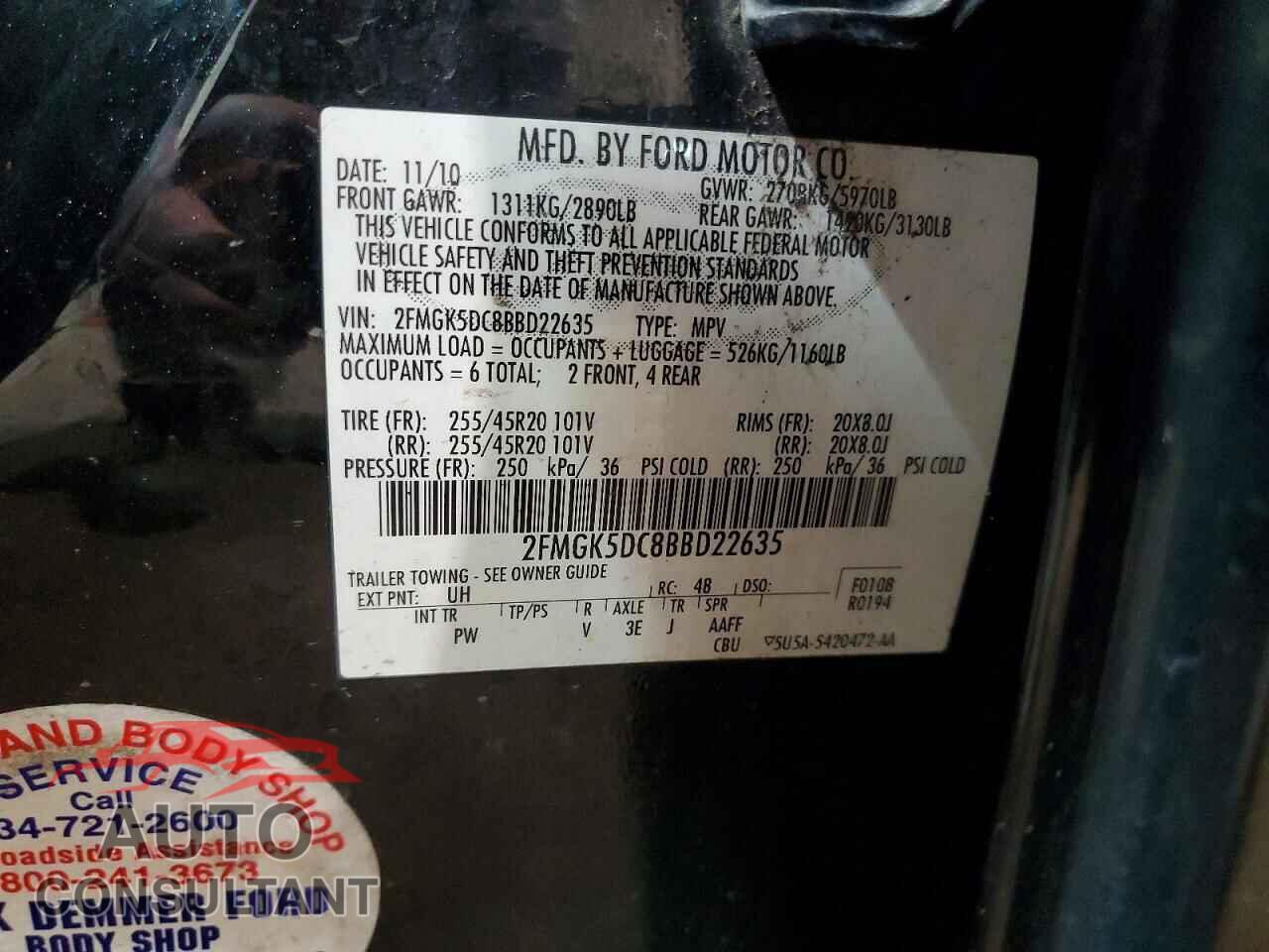 FORD FLEX 2011 - 2FMGK5DC8BBD22635