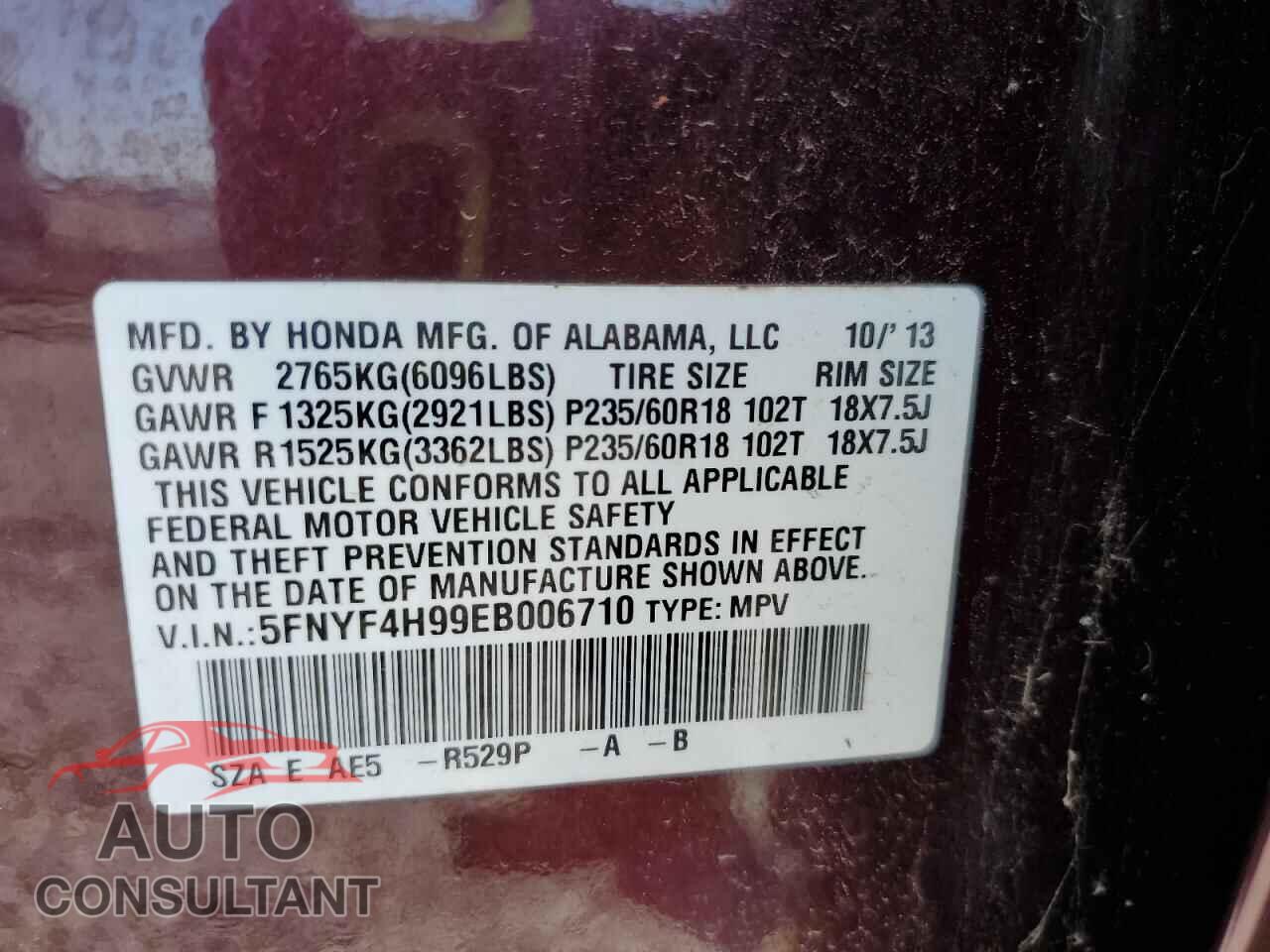 HONDA PILOT 2014 - 5FNYF4H99EB006710