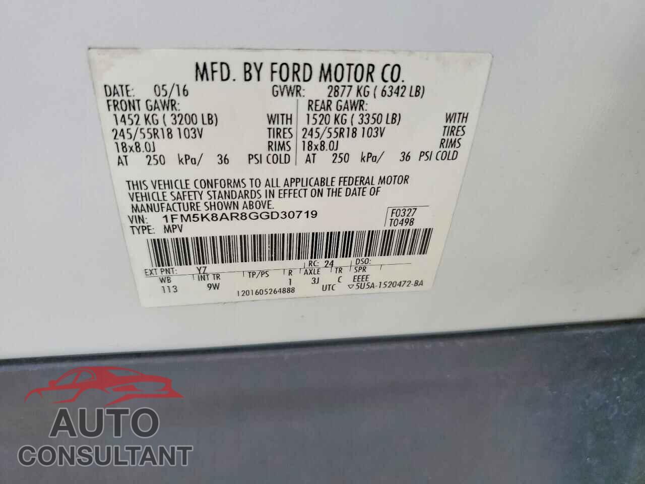 FORD EXPLORER 2016 - 1FM5K8AR8GGD30719