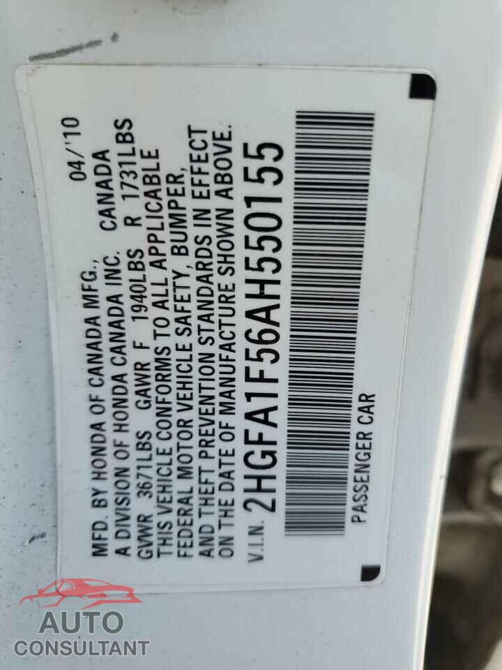 HONDA CIVIC 2010 - 2HGFA1F56AH550155