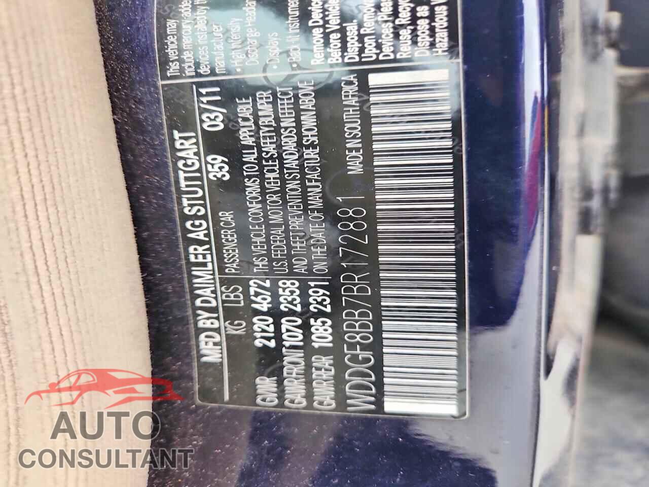 MERCEDES-BENZ C-CLASS 2011 - WDDGF8BB7BR172881