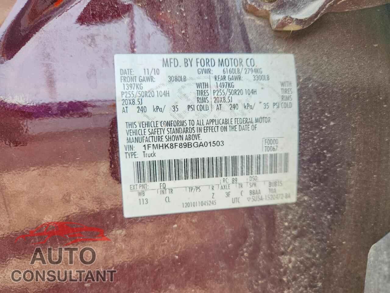 FORD EXPLORER 2011 - 1FMHK8F89BGA01503