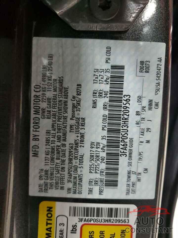 FORD FUSION 2017 - 3FA6P0SU3HR209563