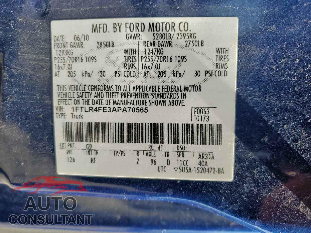 FORD RANGER 2010 - 1FTLR4FE3APA70565