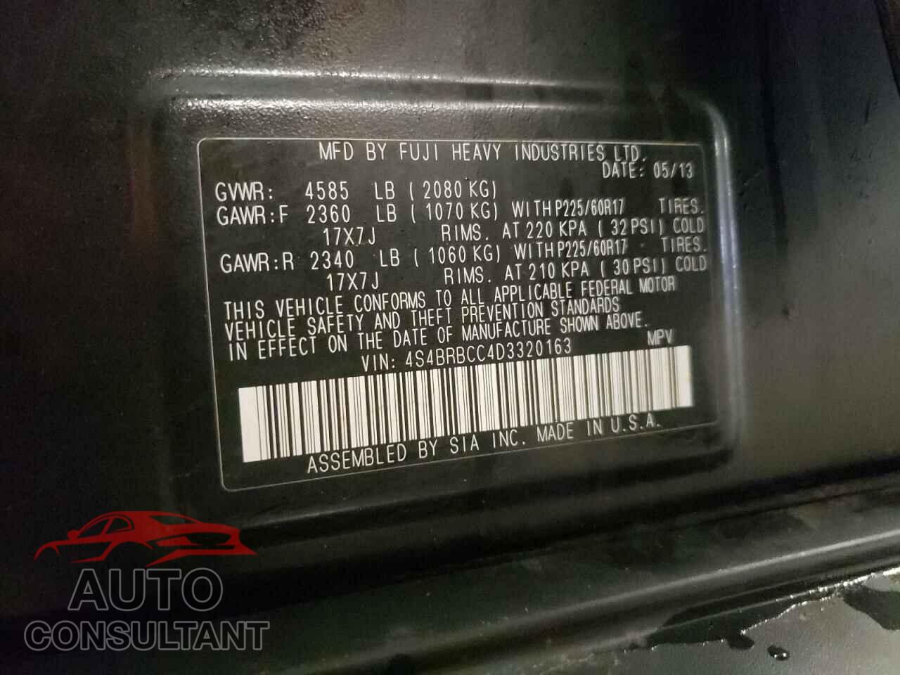 SUBARU OUTBACK 2013 - 4S4BRBCC4D3320163