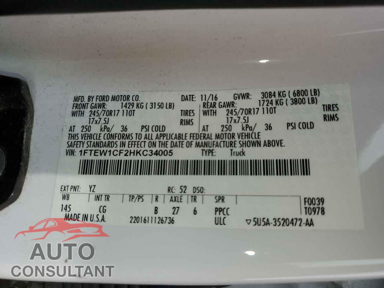 FORD F-150 2017 - 1FTEW1CF2HKC34005