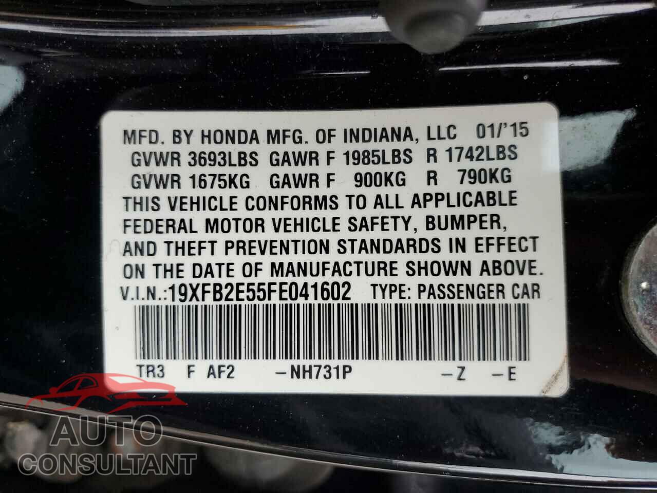 HONDA CIVIC 2015 - 19XFB2E55FE041602