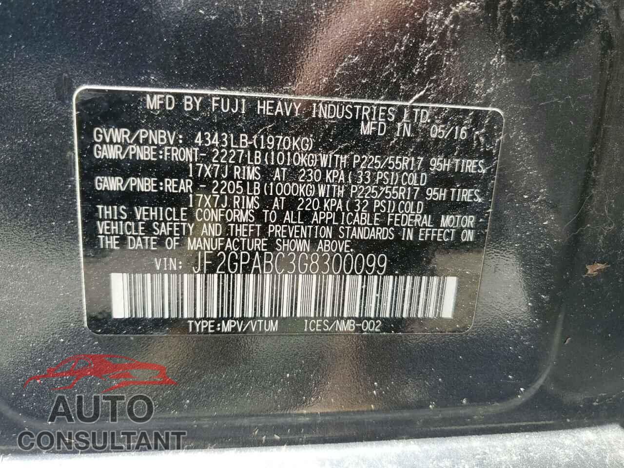 SUBARU CROSSTREK 2016 - JF2GPABC3G8300099