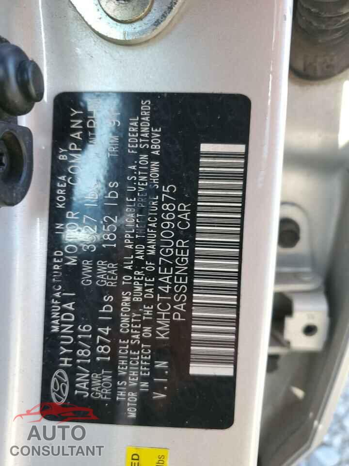 HYUNDAI ACCENT 2016 - KMHCT4AE7GU096875