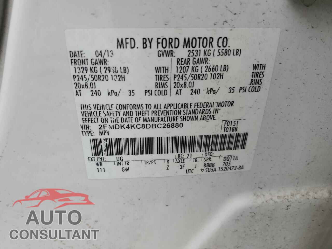 FORD EDGE 2013 - 2FMDK4KC8DBC26880