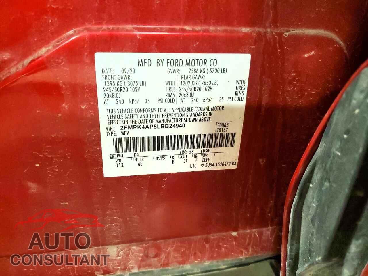 FORD EDGE 2020 - 2FMPK4AP5LBB24940