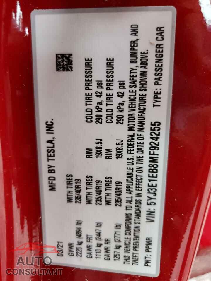 TESLA MODEL 3 2021 - 5YJ3E1EB8MF924255