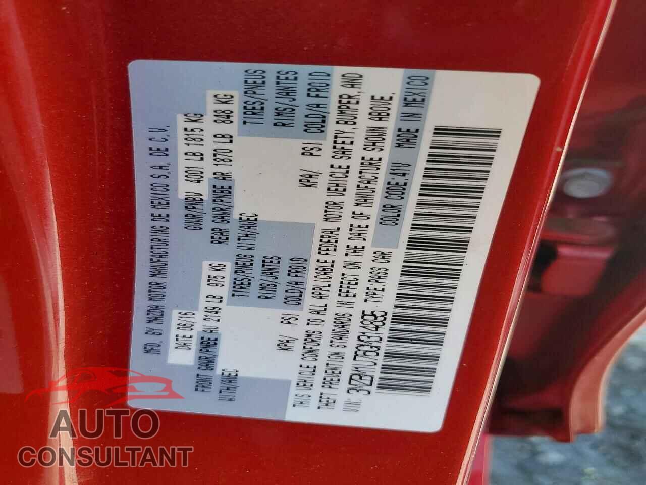 MAZDA 3 2016 - 3MZBM1U76GM314895