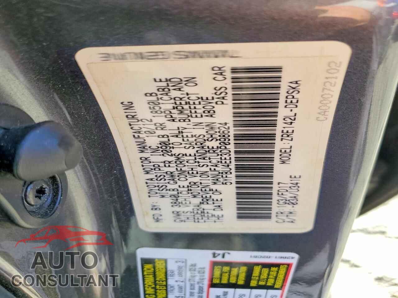 TOYOTA COROLLA 2013 - 5YFBU4EE3DP098624