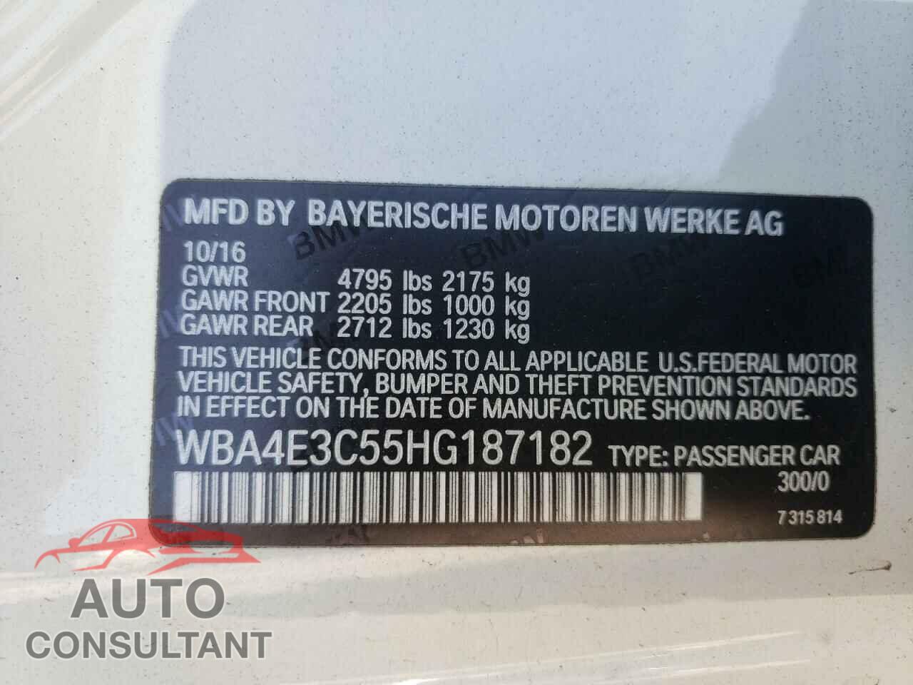 BMW 4 SERIES 2017 - WBA4E3C55HG187182