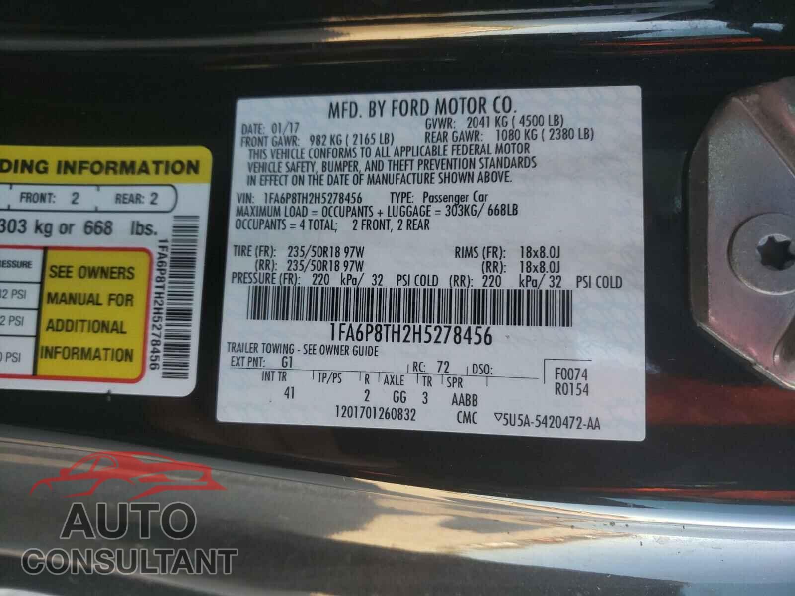 FORD MUSTANG 2017 - 1FA6P8TH2H5278456
