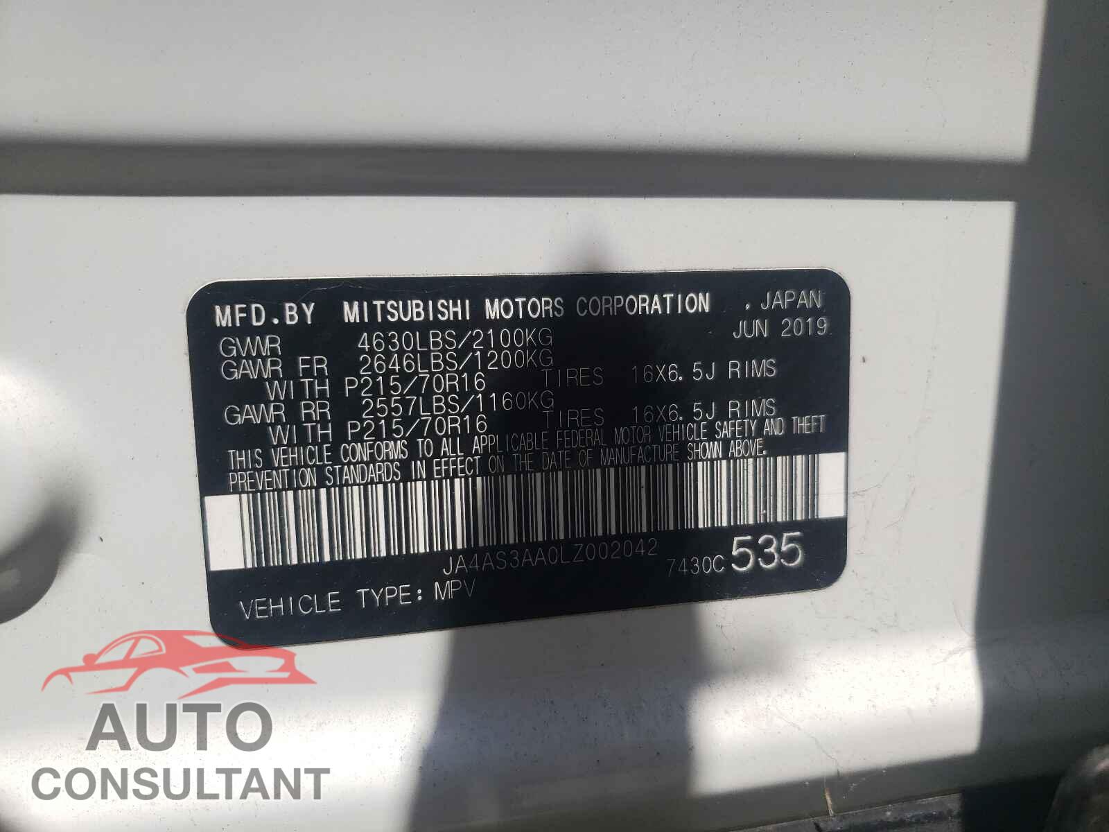 MITSUBISHI ECLIPSE 2020 - JA4AS3AA0LZ002042