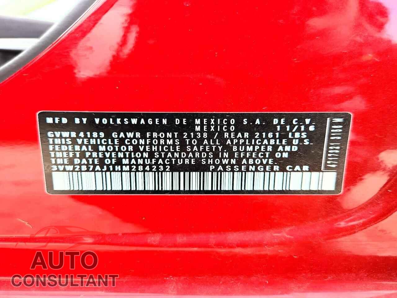 VOLKSWAGEN JETTA 2017 - 3VW2B7AJ1HM284232