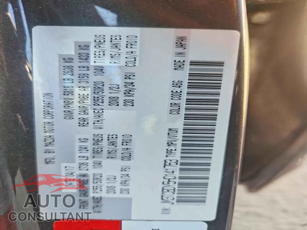 MAZDA CX-9 2017 - JM3TCBDY5H0141763