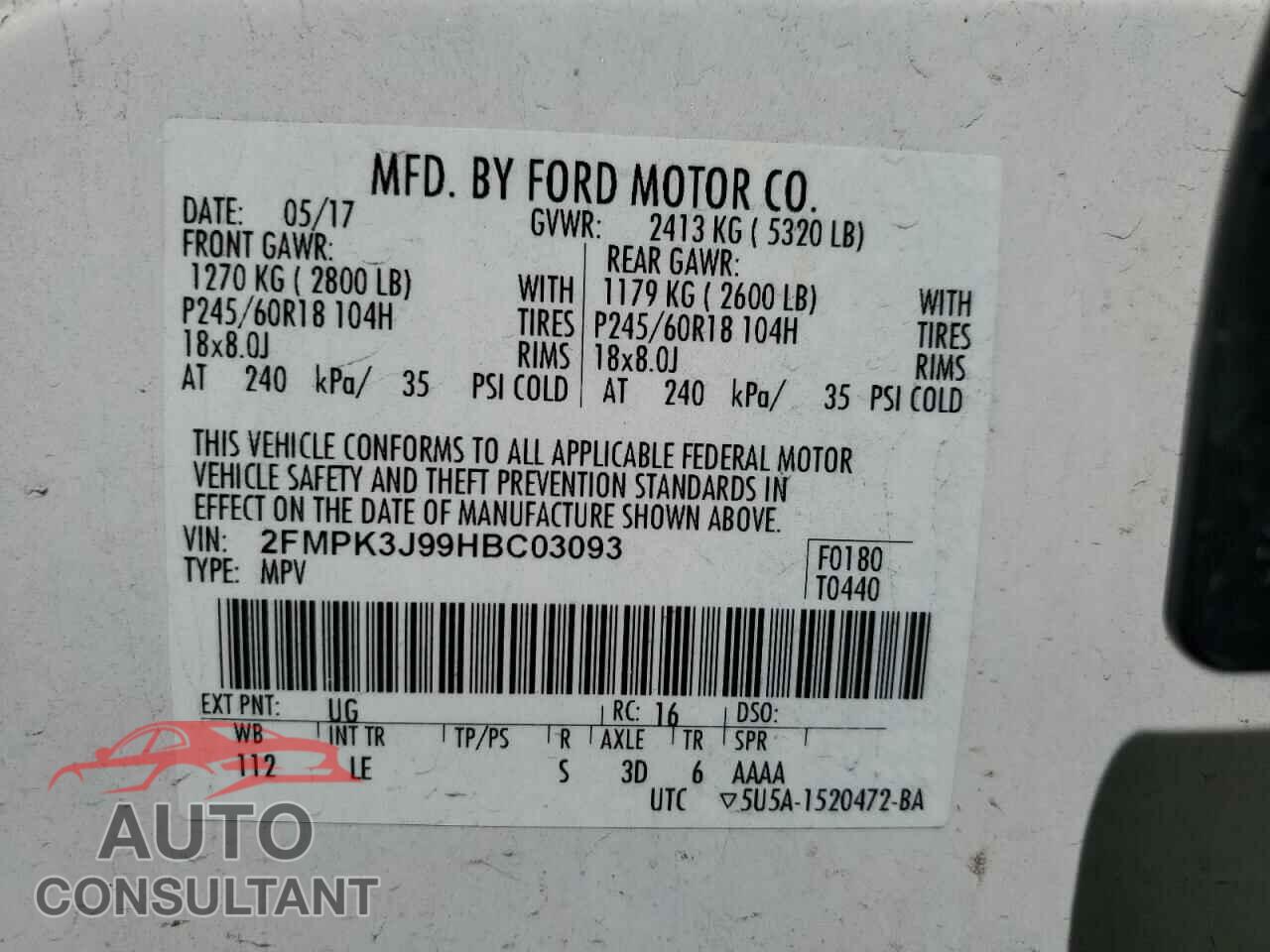 FORD EDGE 2017 - 2FMPK3J99HBC03093