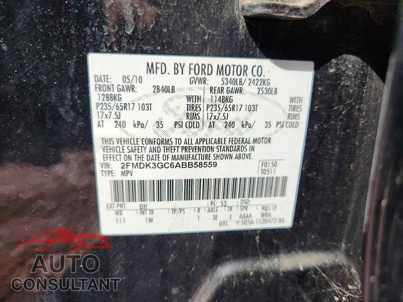 FORD EDGE 2010 - 2FMDK3GC6ABB58559