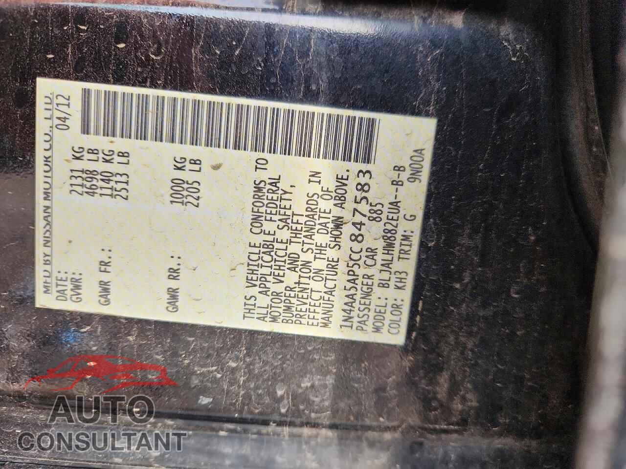 NISSAN MAXIMA 2012 - 1N4AA5AP5CC847583
