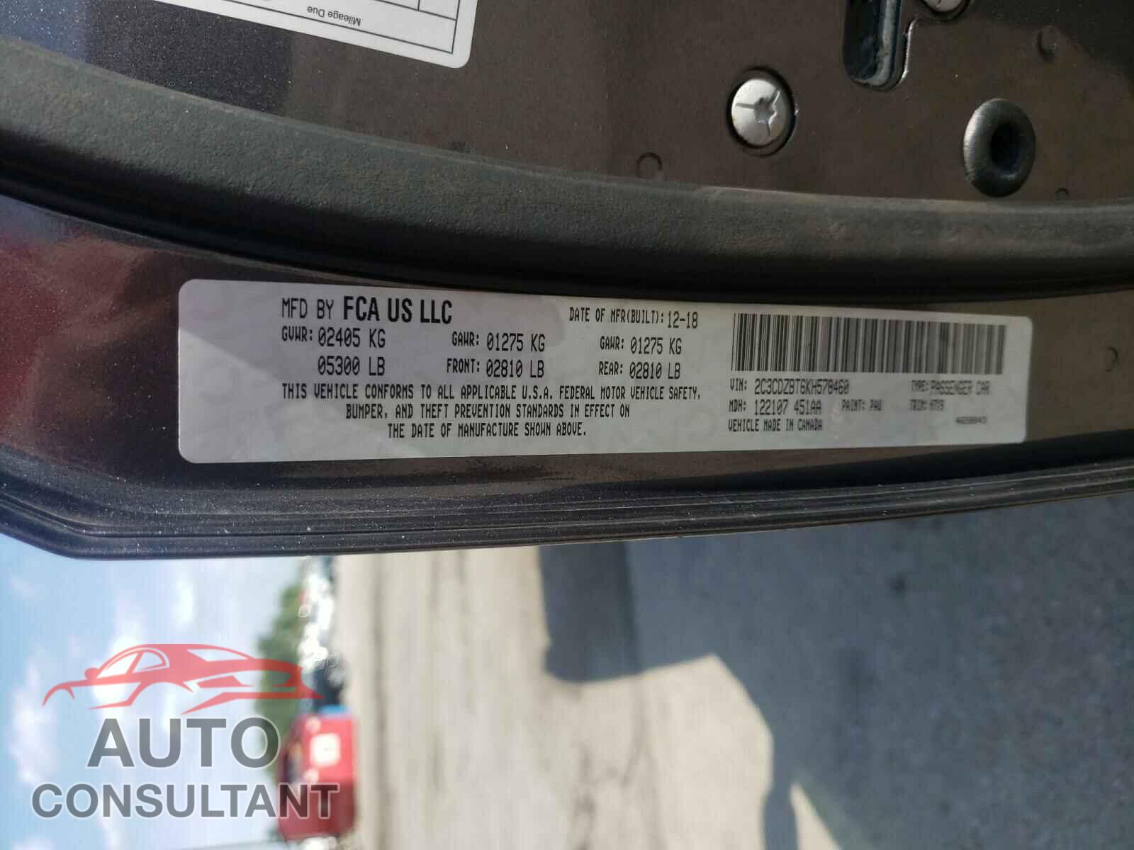 DODGE CHALLENGER 2019 - 2C3CDZBT6KH578460