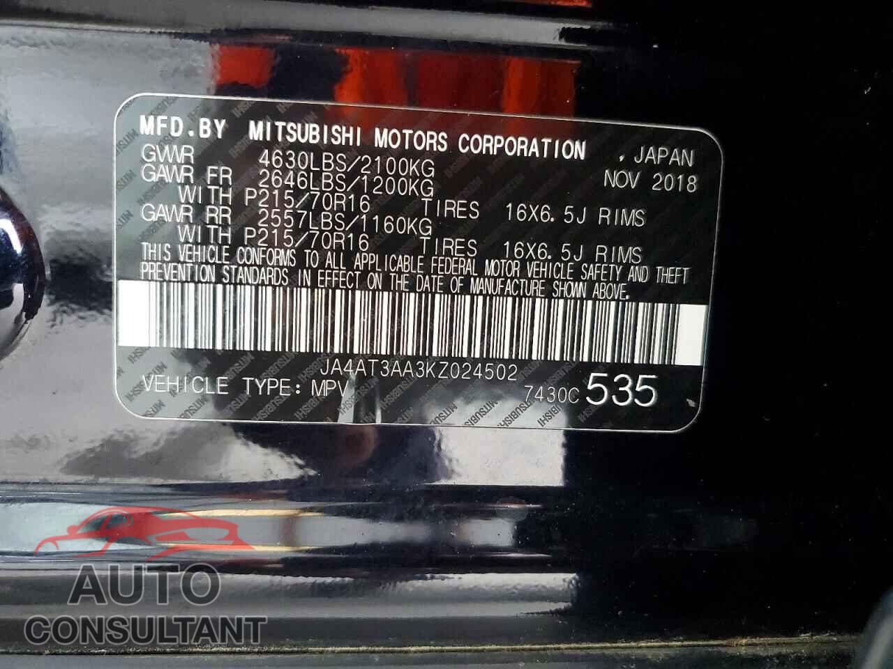 MITSUBISHI ECLIPSE 2019 - JA4AT3AA3KZ024502