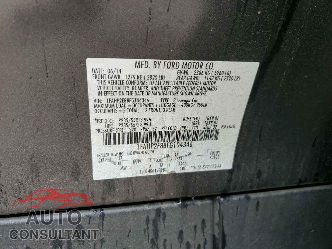 FORD TAURUS 2015 - 1FAHP2E88FG104346