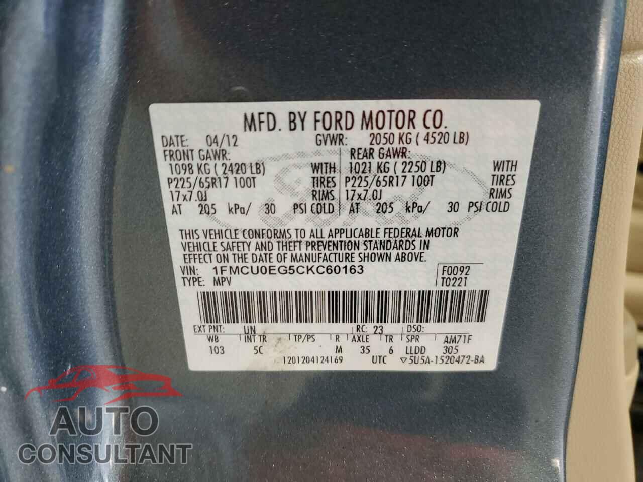 FORD ESCAPE 2012 - 1FMCU0EG5CKC60163