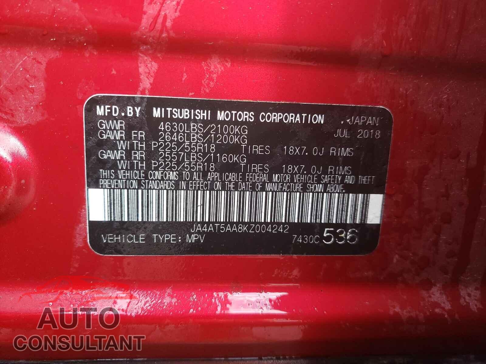 MITSUBISHI ECLIPSE 2019 - JA4AT5AA8KZ004242