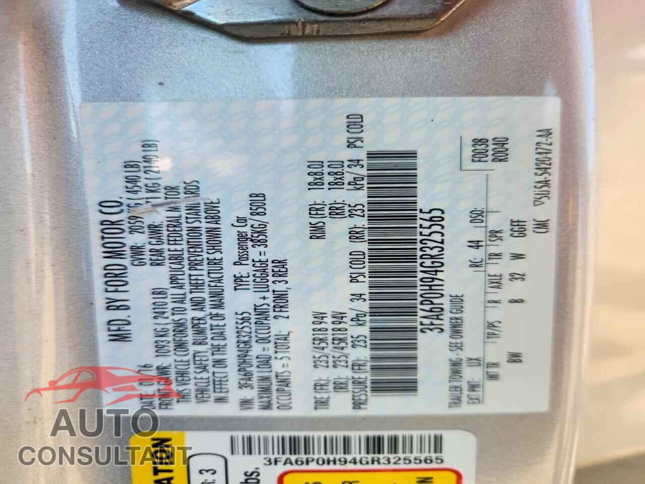 FORD FUSION 2016 - 3FA6P0H94GR325565