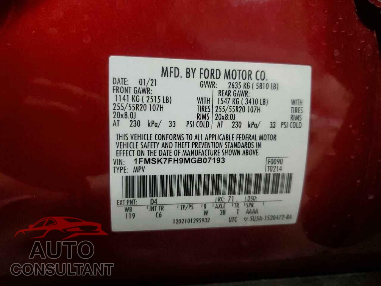FORD EXPLORER 2021 - 1FMSK7FH9MGB07193