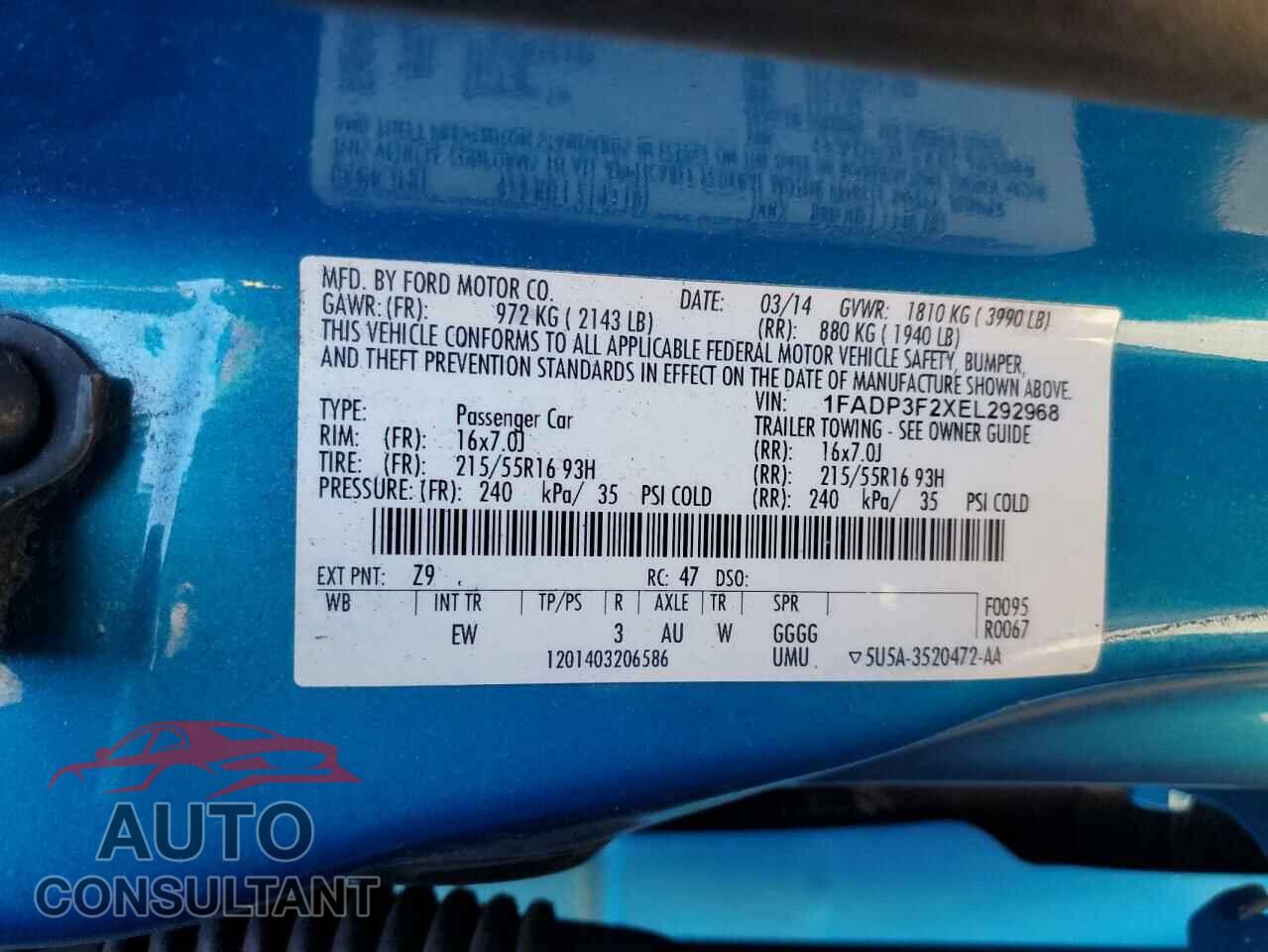 FORD FOCUS 2014 - 1FADP3F2XEL292968