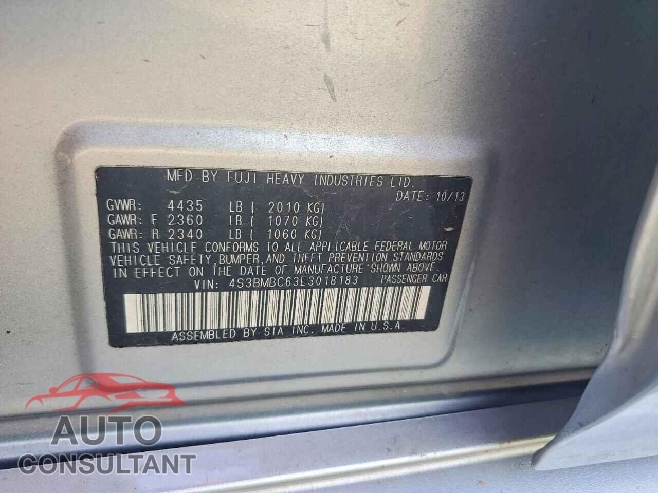 SUBARU LEGACY 2014 - 4S3BMBC63E3018183