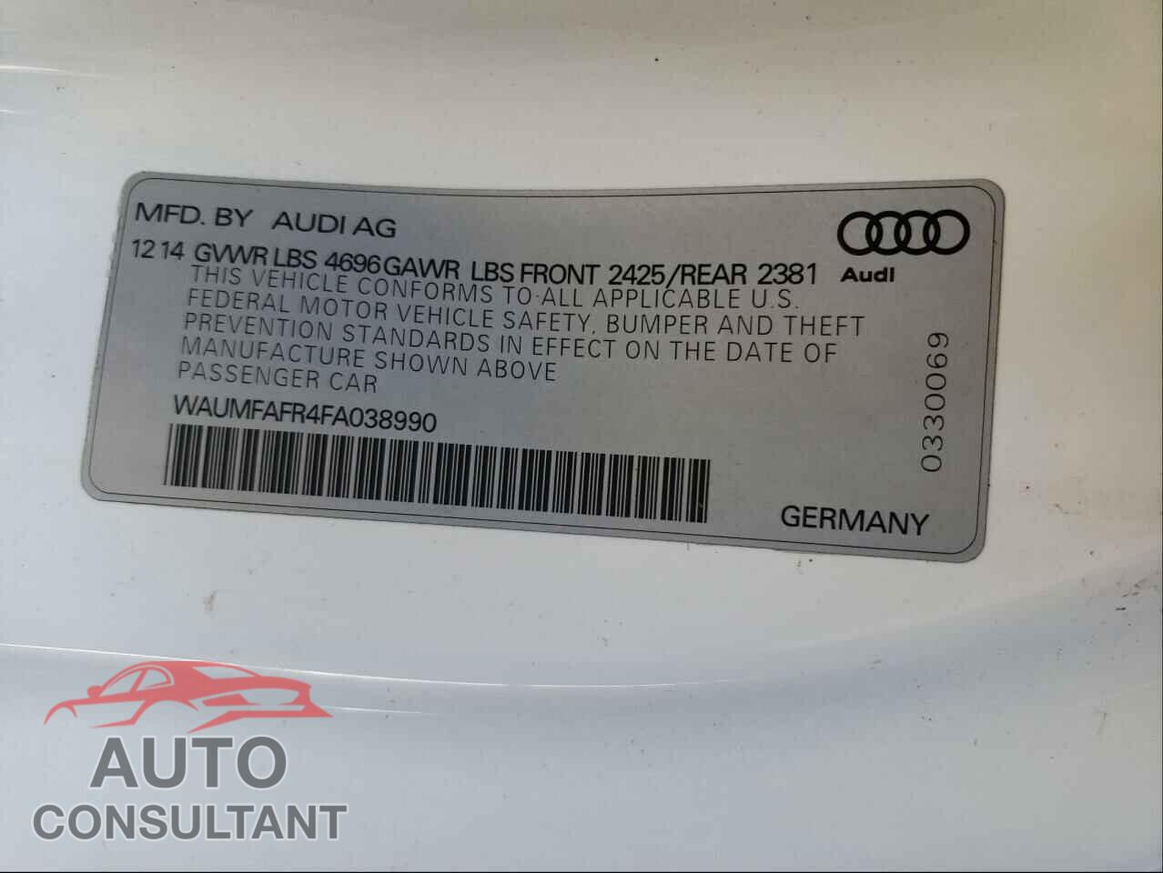 AUDI A5 2015 - WAUMFAFR4FA038990