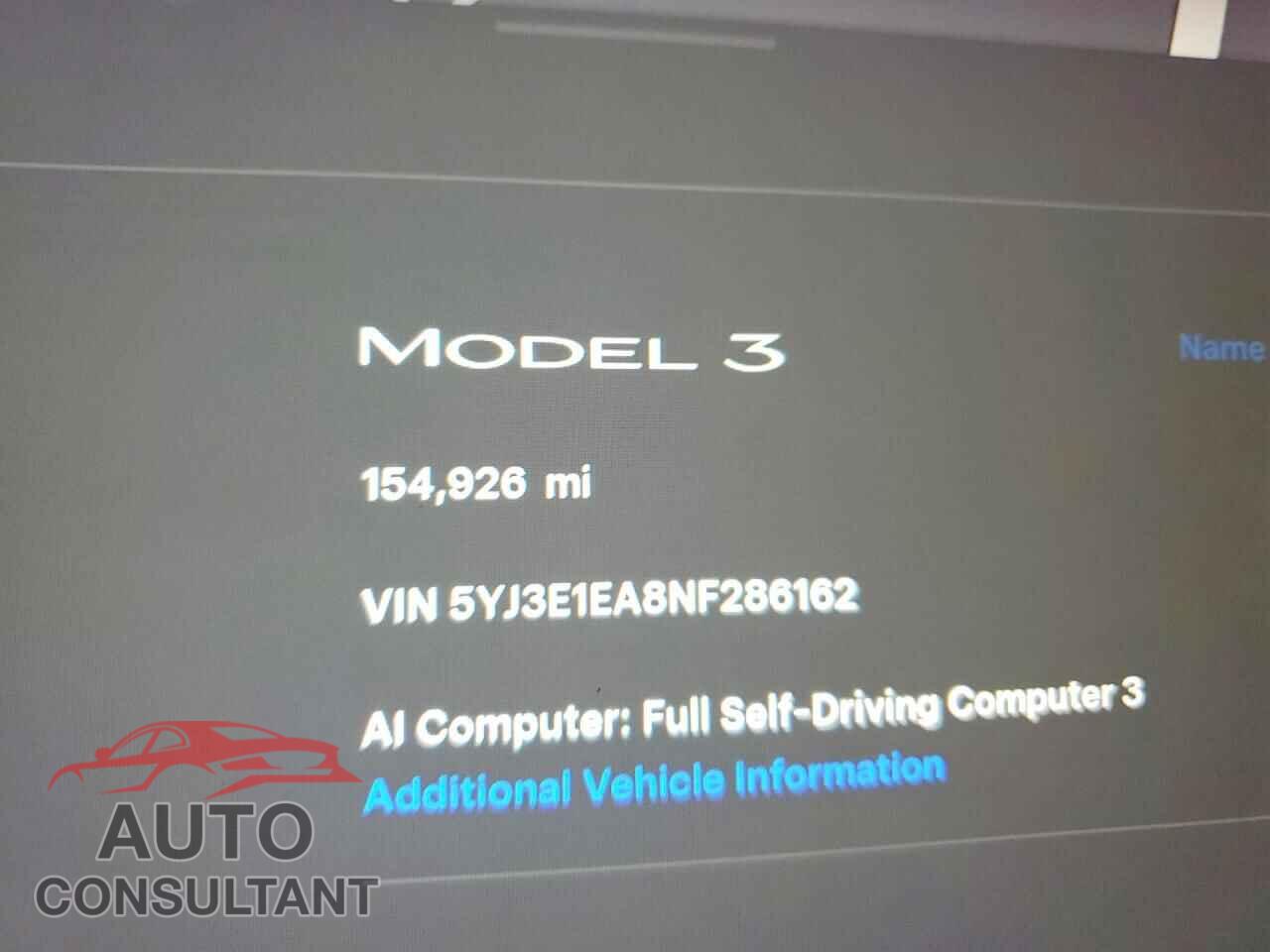 TESLA MODEL 3 2022 - 5YJ3E1EA8NF286162