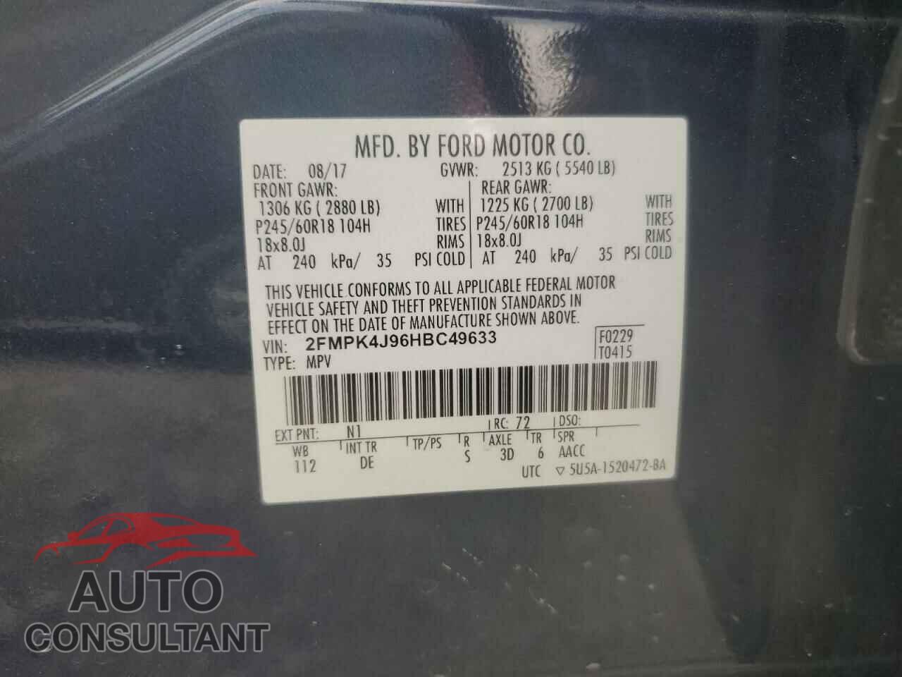 FORD EDGE 2017 - 2FMPK4J96HBC49633