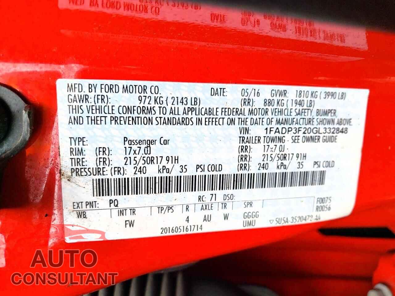 FORD FOCUS 2016 - 1FADP3F20GL332848