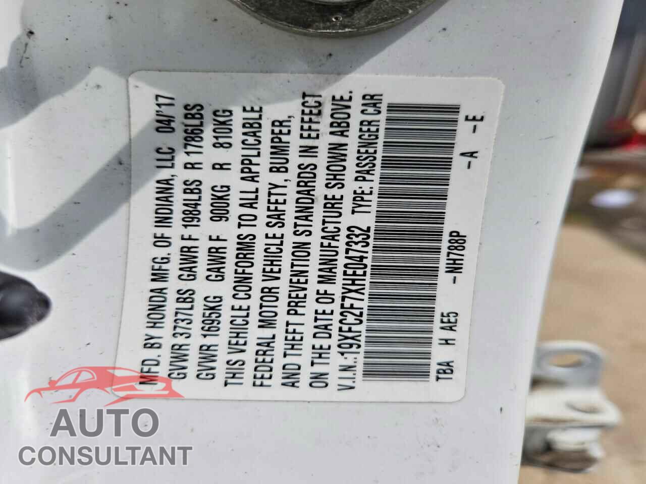 HONDA CIVIC 2017 - 19XFC2F7XHE047332