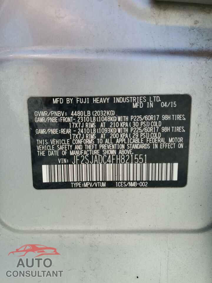 SUBARU FORESTER 2015 - JF2SJADC4FH821551
