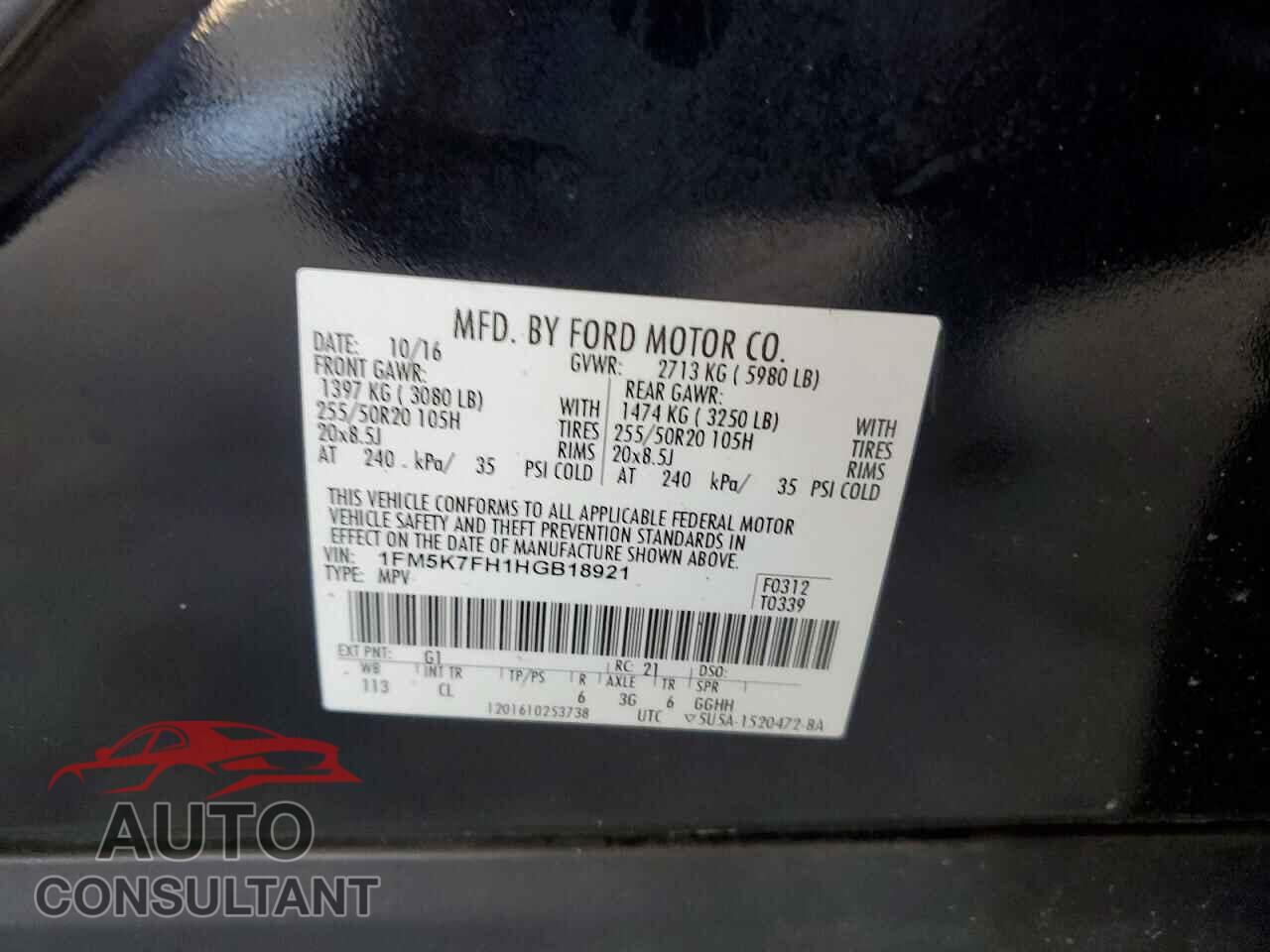 FORD EXPLORER 2017 - 1FM5K7FH1HGB18921