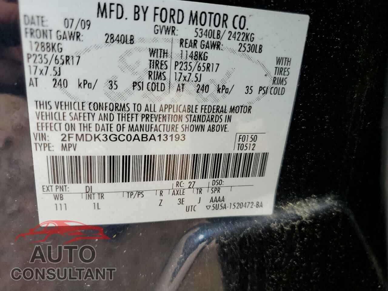 FORD EDGE 2010 - 2FMDK3GC0ABA13193