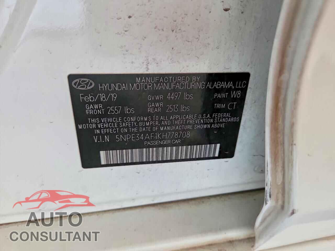 HYUNDAI SONATA 2019 - 5NPE34AF1KH778708