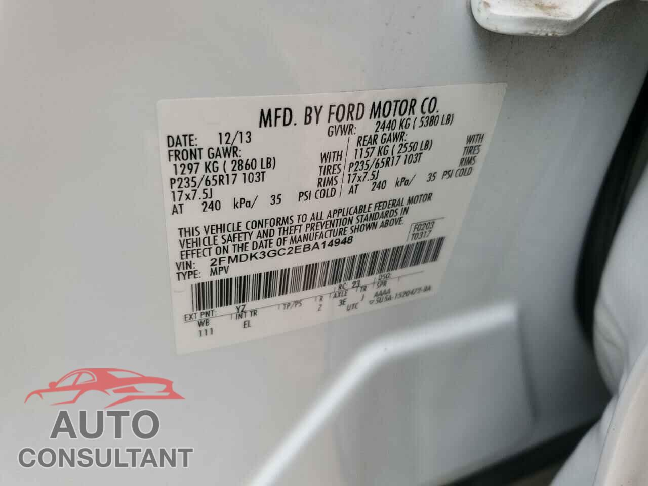 FORD EDGE 2014 - 2FMDK3GC2EBA14948
