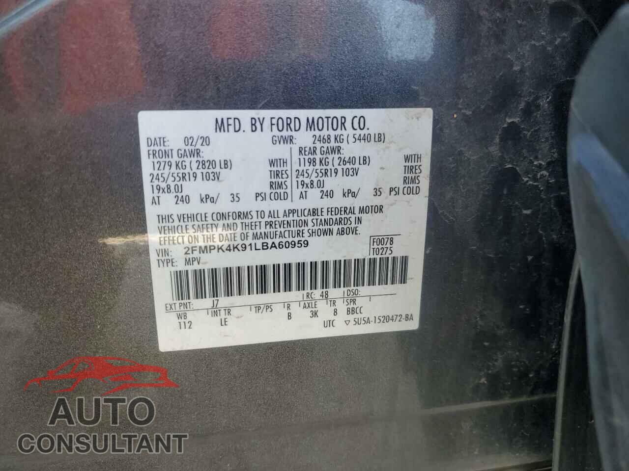 FORD EDGE 2020 - 2FMPK4K91LBA60959